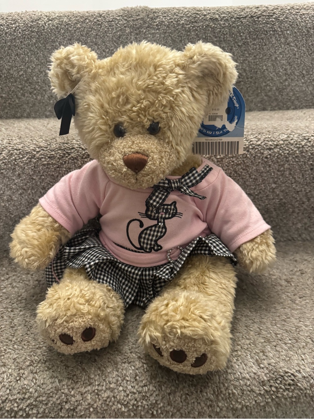 Build a Bear Retired, Vintage 2005 Bear with Houndstooth Cat Outfit with Tags